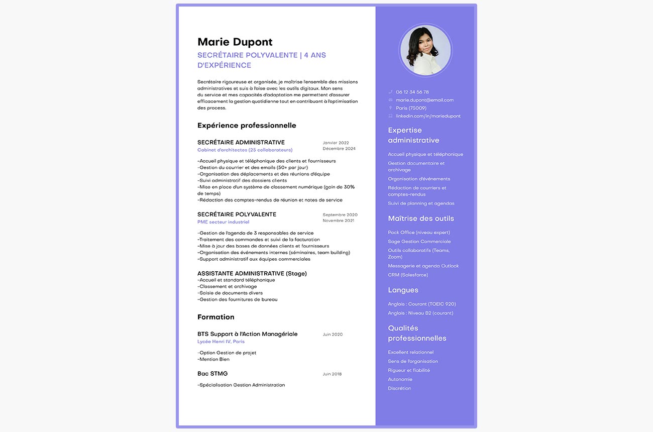 exemple de CV de secrétaire